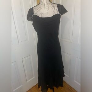 Vintage Grace Off-The-Shoulder Black Midi Dress